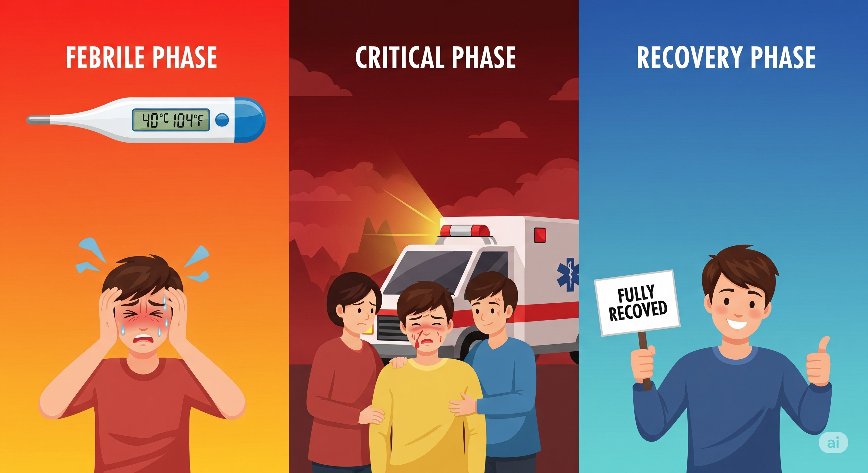 Infografis penjelasan fase demam berdarah dari hari ke hari